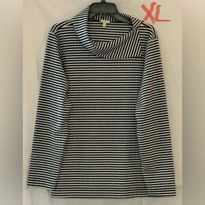 Talbots Black and White Striped Long Sleeve Top